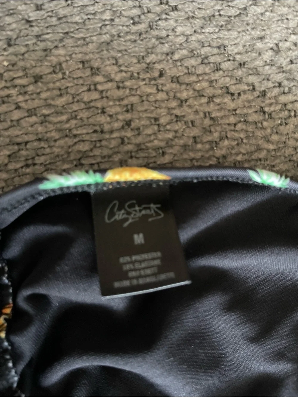City Streets Black Triangle Bikini Top with Yellow Pineapple Detail - Picture 2 of 3